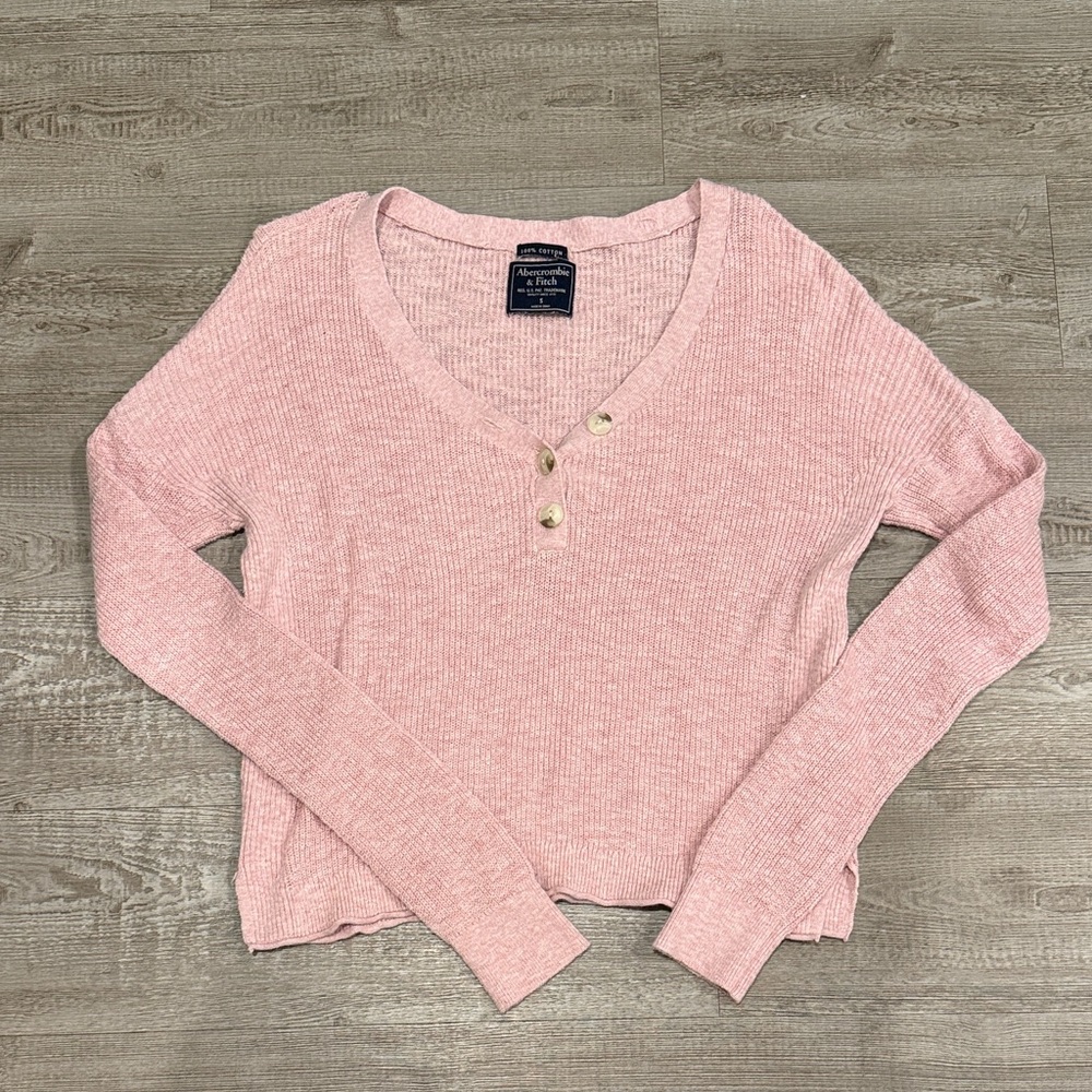 Abercrombie & Fitch Pink Ribbed Long Sleeve Tee